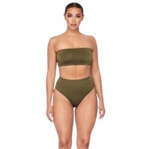 Women’s Bandeau Bra Top & High-Waist Panty Set – Olive Green